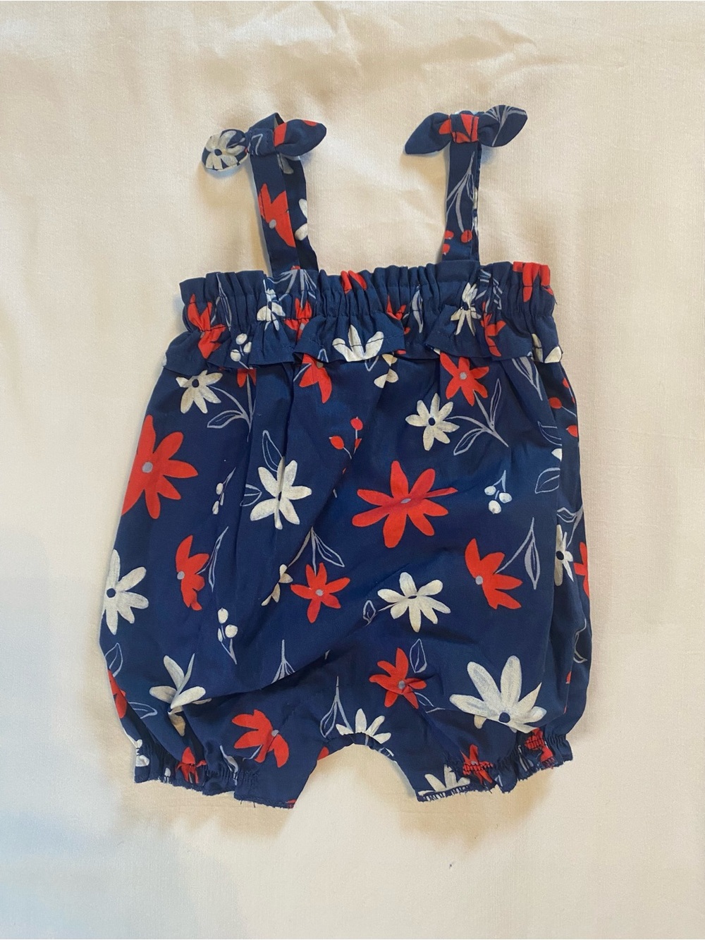 Carter's Navy Floral Tie-Shoulder Romper with Red & White Flowers